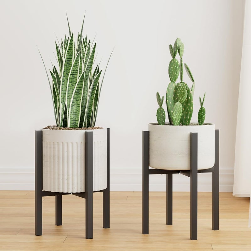 Linpla 2-Pack Adjustable Metal Plant Stand Indoor Outdoor - Fits 8 to 12 Inches Pots - Mid Century Modern Planter Stand Black Flower Pot Holder Home Decor for Gardening Gifts - Image 1